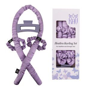 KAV Satin Heatless Curling Rod with Clip and Scrunchie Set, 4pcs set